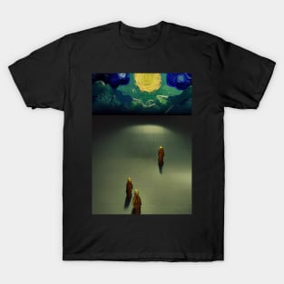 3 GHOSTLY MONKSWATCHING A FULL HALLOWEEN MOON T-Shirt